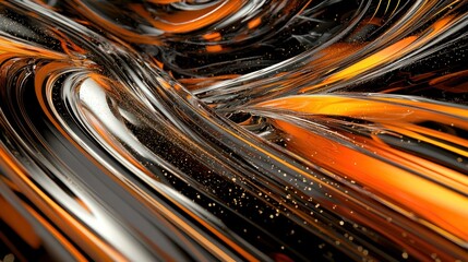 Poster - Abstract render depicting glossy fluid ribbons with orange glow