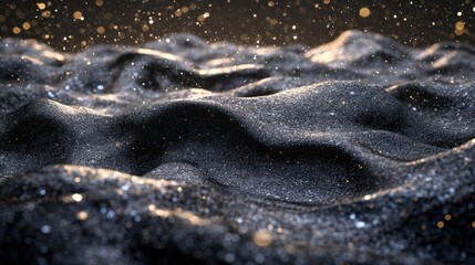 Poster - Dark textured waves with sparkling and glistening floating lights