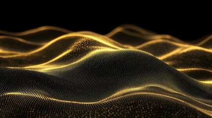Poster - A gold glittering wavy field extends across a dark background