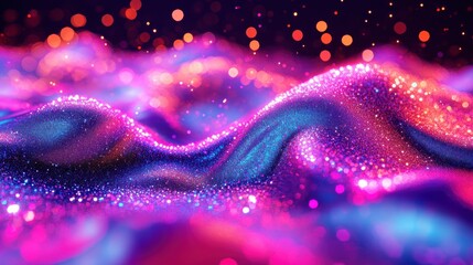 Poster - Abstract glowing waves created with light and colorful particles