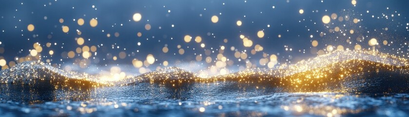 Poster - Abstract illustration showing shimmering lights over rippling dark surfaces
