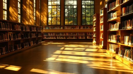 Poster - A spacious library featuring sunlight streaming through large windows