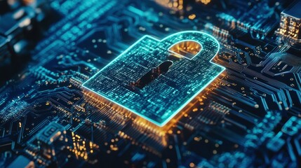 Poster - A digital lock symbolizes data security within a circuit board