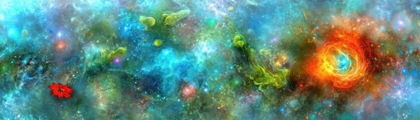 Poster - A vibrant colorful depiction of the cosmos with celestial bodies