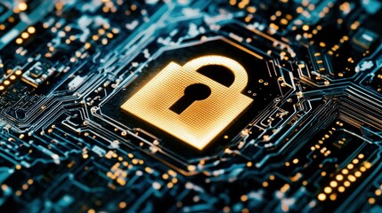Poster - A glowing digital padlock representing system data security concerns