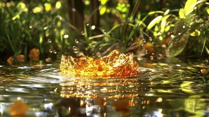 Poster - A golden crown of water bursts from the water surface