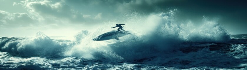 Aufkleber - A person surfs a wave that resembles a large sea creature