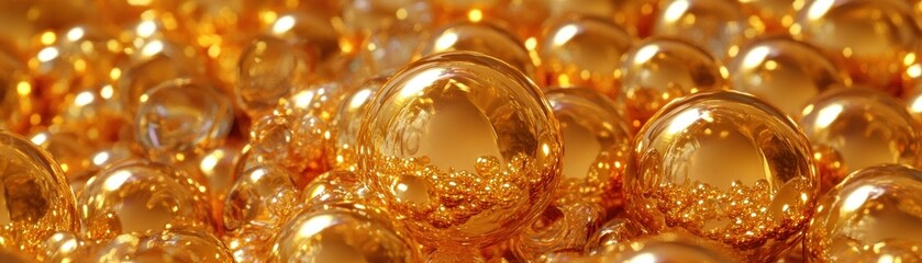 Poster - An abstract background showcases numerous golden spheres and highlights their details