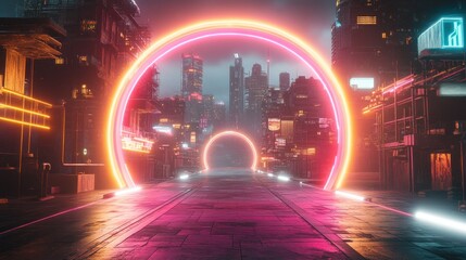 Poster - A futuristic cityscape is illuminated with neon lighting effects