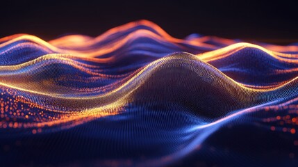 Poster - Abstract digital art depicts a landscape with glowing wavelike shapes