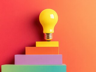 Poster - A yellow light bulb sits atop colorful steps