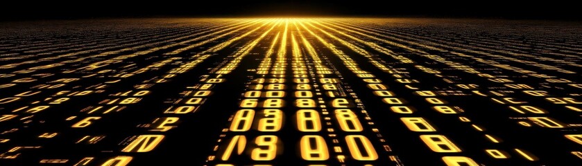 Poster - Digital numerical data forming a long perspective and luminous background