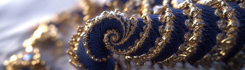 Poster - An ornate spiral of blue material with gold embellishments is featured