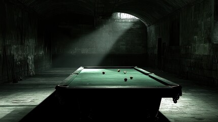Poster - A pool table illuminated by sunlight within a dark chamber