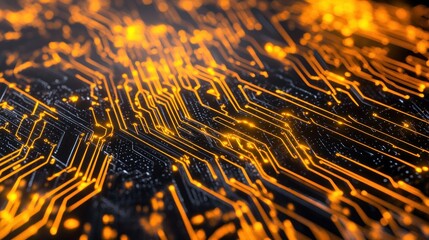 Poster - Illuminated electrical circuits and pathways illustrate advanced technological processes