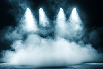 Poster - Three spotlights illuminating smoky stage. (3)