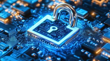 Poster - A glowing digital lock appears over a circuit board background
