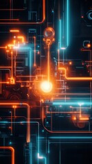 Poster - Abstract depiction of a network with vibrant orange and blue lines