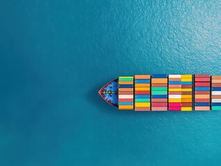 Poster - Aerial panorama of a cargo ship carrying container for import and export, business logistic and transportation in open sea with copy space