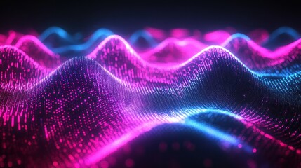 Poster - Abstract digital landscape of glowing waves and particle streams