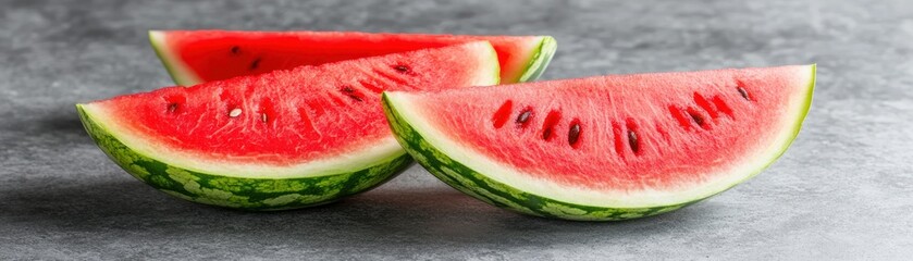 Poster - Several fresh juicy slices of watermelon arranged on a surface
