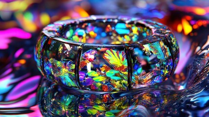 Poster - A colorful decorative glass bracelet reflecting vibrant light and colors