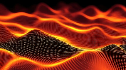 Poster - Orange and red glowing dot formations create a waving pattern