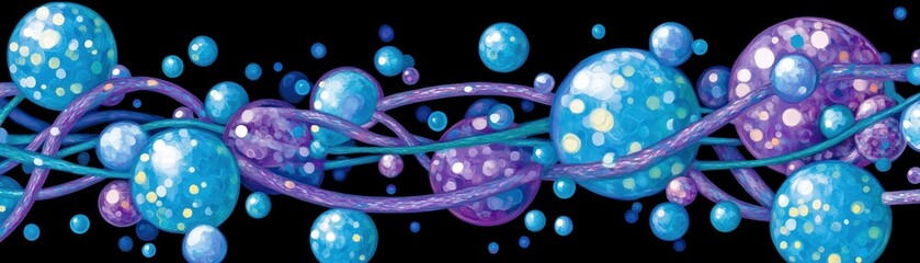 Poster - Blue and purple spheres connected with curved lines and dots