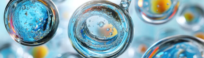 Poster - Several spherical water bubbles with different internal color and shape