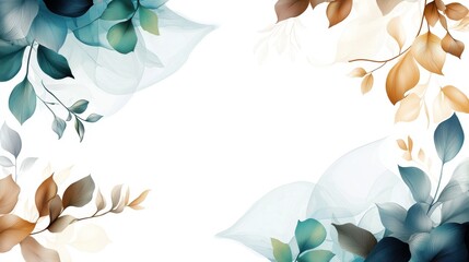 Poster - Abstract Botanical Illustration with Elegant Branches and Soft Leaf Borders in Pastel Colors