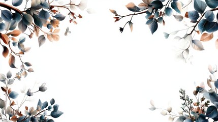 Poster - Elegant Artistic Illustration of Branches with Leaves and Flowers Framing a Blank Space for Custom Text