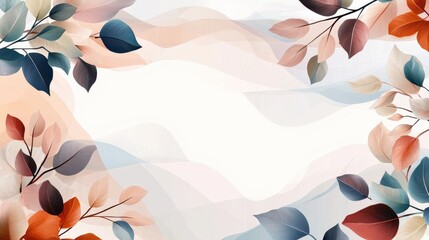 Poster - Abstract Botanical Illustration with Colorful Leaves and Elegant Borders for Creative Design Projects