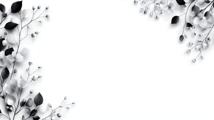 Poster - Delicate Illustrated Branches with Elegant Borders and Floral Designs in Black and White on a Blank Background