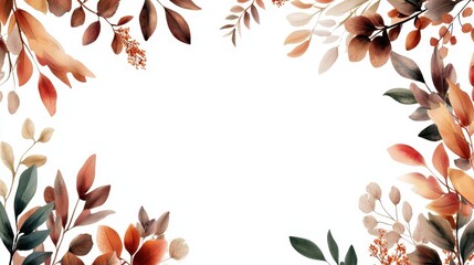 Poster - Earthy Illustrated Branches and Leaves Frame with Calm Borders for Creative Projects and Prints