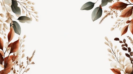 Poster - Calm Illustrated Nature Borders Featuring Earthy Tones with Branches and Leaves in a Serene Composition