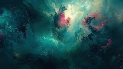 Poster - Abstract depiction of colorful swirling nebulous cloud formations in space