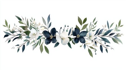 Poster - Elegant Branch Borders with Leaves and Flowers in Soft Colors for Modern Design Projects