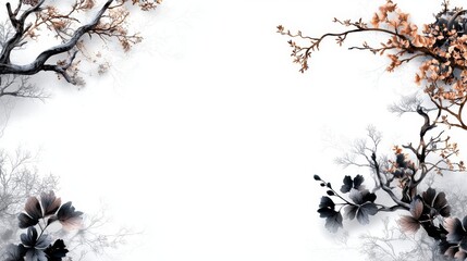 Poster - Illustrated Branch with Floral Design Borders for Elegant Background or Decoration Use