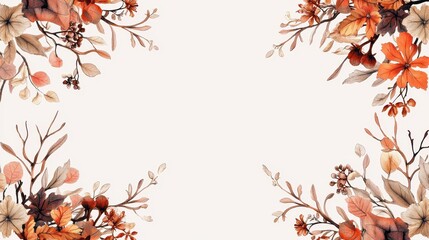 Poster - Elegant Illustrated Floral Design with Branch and Borders in Soft Earthy Tones