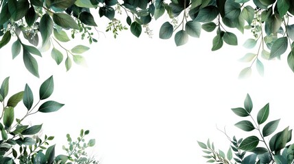 Poster - Green Foliage and Illustrative Branches Creating Elegant Borders for Various Art and Design Projects