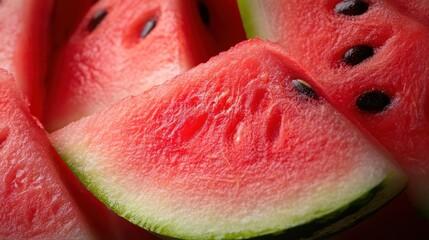 Poster - Fresh sliced red watermelon pieces with visible green rind and seeds