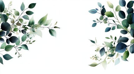 Poster - Hand-Painted Illustrated Greenery Branches with Decorative Borders for Floral Frame Design