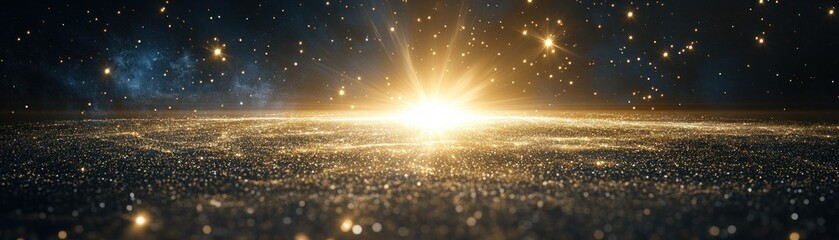 Aufkleber - Bright golden light radiates across a glittering star filled cosmos