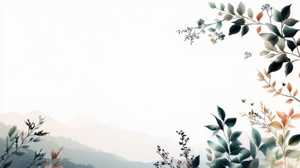 Poster - Delicate Illustrated Branch with Organic Leaves and Subtle Borders Showcasing Nature's Beauty