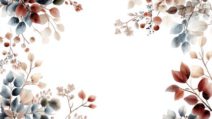 Poster - Serene Pastel Illustration of Natural Branches with Delicate Borders and Soft Floral Elements for Design