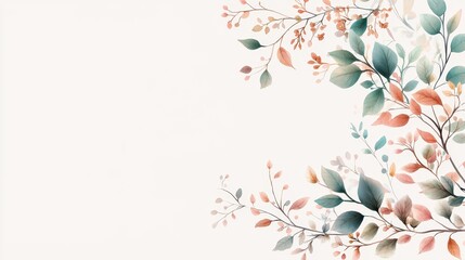 Poster - Pastel Illustrated Branches with Natural Borders Creating a Soft and Elegant Floral Background