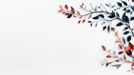 Poster - Whimsical Illustrated Branch with Colorful Leaves and Elegant Borders on Soft Background