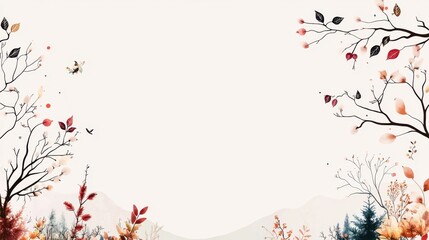 Poster - Whimsical Illustrated Branches with Autumn Leaves and Borders for Creative Designs and Nature-Inspired Projects