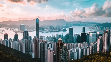 Aufkleber - A breathtaking aerial view of a sprawling cityscape near water