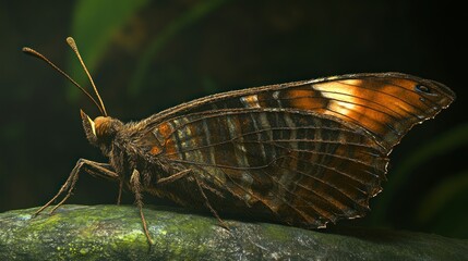 Poster - A beautifully detailed butterfly rests on a textured green surface